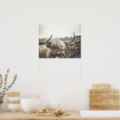 モダン水色ハイランド牛 ポスター (キッチン)