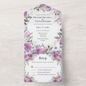 モダン水色パープルフローラ結婚 オールインワン招待状 (内側)