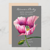 モダン水色ピンクの絵画ポピー 招待状 (正面/裏面)