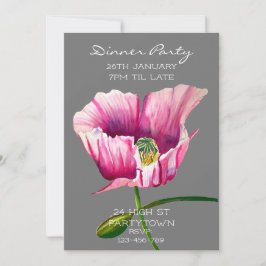 モダン水色ピンクの絵画ポピー 招待状