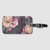 モダン水色フローラエレガントパーソナライズされた ラゲッジタグ (正面横)