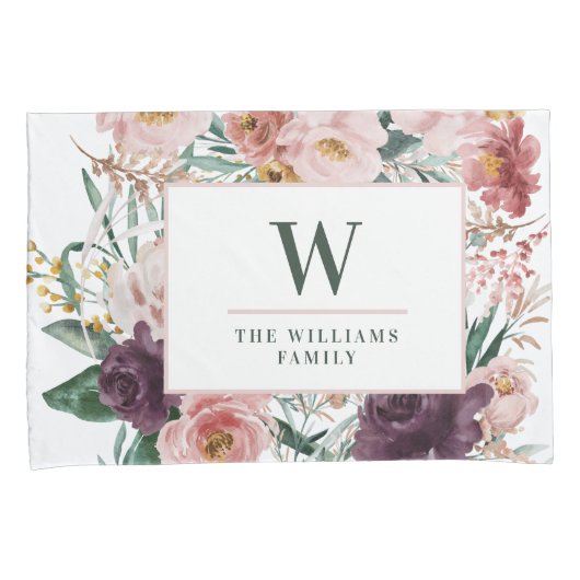 モダン水色フローラエレガント科 枕カバー (正面右)