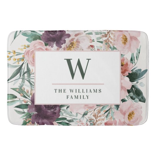 モダン水色フローラエレガント バスマット (正面)