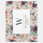 モダン水色フローラエレガント フリースブランケット (正面)