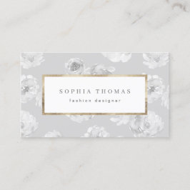 モダン水色フローラグレー金ゴールドプロフェッショナルb 名刺