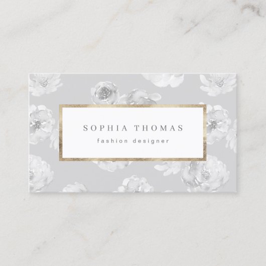 モダン水色フローラグレー金ゴールドプロフェッショナルb 名刺 (正面)