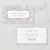 モダン水色フローラバラ金ゴールドプロフェッショナルbu 名刺 (正面/裏面)