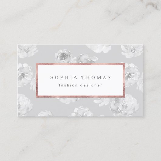 モダン水色フローラバラ金ゴールドプロフェッショナルbu 名刺 (正面)