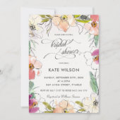 モダン水色フローラブライダルシャワー 招待状 (正面)