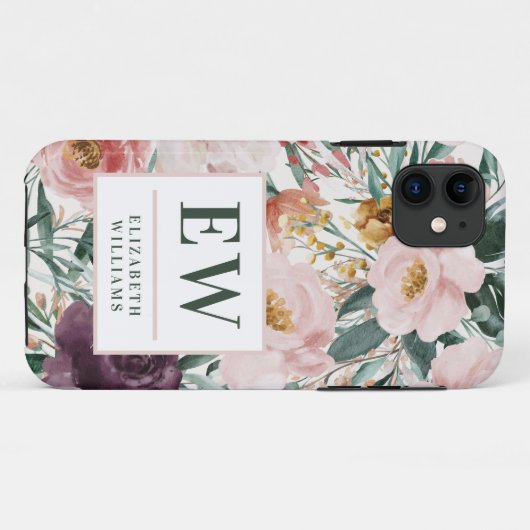 モダン水色フローラモノグラエレガントグラム Case-Mate iPhoneケース (裏面(横))