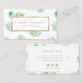 モダン水色フローラ緑金ゴールドプロフェッショナル 名刺 (正面/裏面)