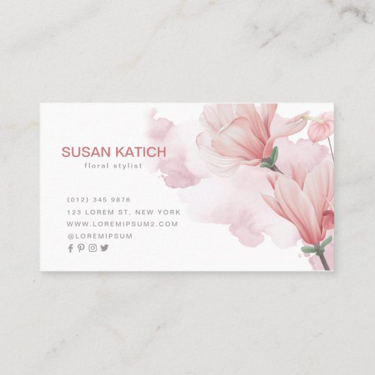 モダン水色フローラ 名刺 (裏面)