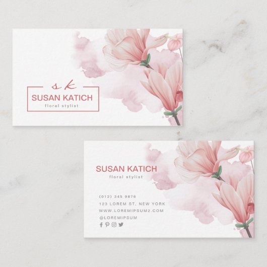 モダン水色フローラ 名刺 (正面/裏面)