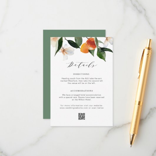 モダン水色ミカン結婚の詳細 エンクロージャーカード (正面/裏面インサイチュ)