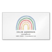モダン水色レインボーかわいいカラフル マグネット名刺 (正面)