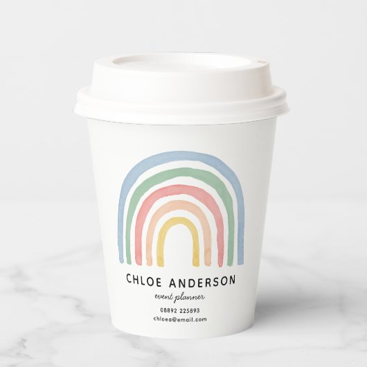 モダン水色レインボーかわいいカラフル 紙コップ (正面)