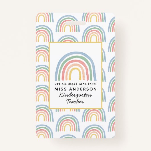 モダン水色レインボー感謝してい先生贈呈 バッジ (裏面)