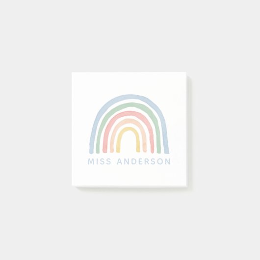 モダン水色レインボー感謝してい先生 ポストイット (正面)