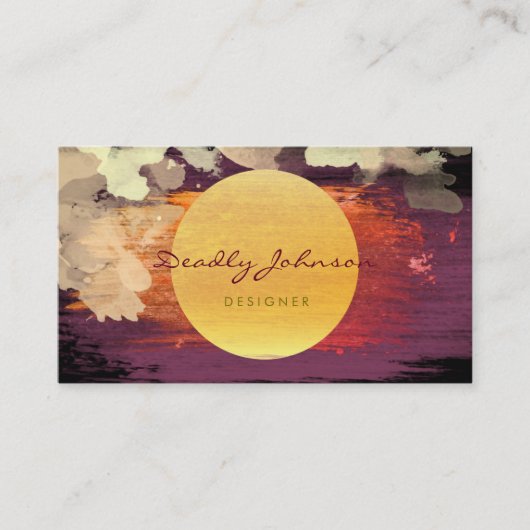 モダン水色抽象芸術エレガント赤黄 名刺 (正面)