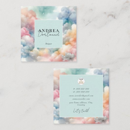 モダン水色抽象芸術 スクエア名刺 (正面/裏面)