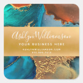 モダン水色瑪瑙ターコイズ金ゴールドオレンジ スクエアシール (正面)