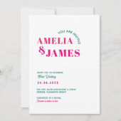 モダン波はっきりしたファンキーダークグリーンとピンク結婚ズ 招待状 (正面)