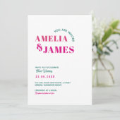 モダン波はっきりしたファンキーダークグリーンとピンク結婚ズ 招待状 (スタンド正面)