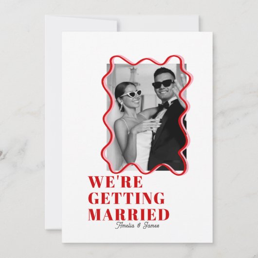 モダン波はっきりしたファンキービバ結婚マゼンダ 招待状 (裏面)