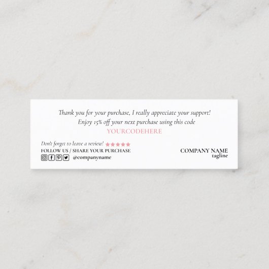 モダン注文のユニークハート感謝していをスクリプトする スキニー名刺 (裏面)