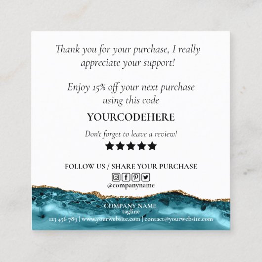 モダン注文の金ゴールド感謝していハートをスクリプト化 スクエア名刺 (裏面)