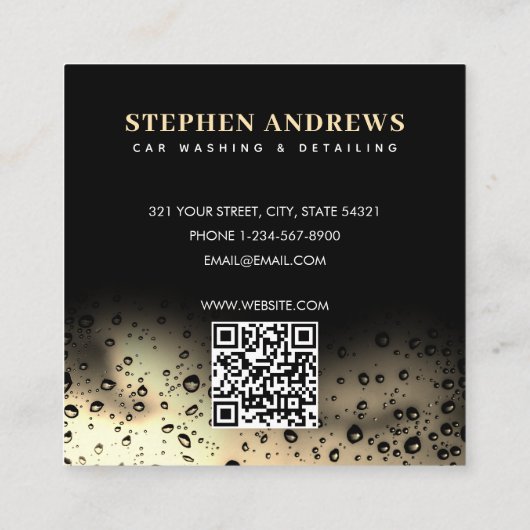 モダン洗車洗浄車のQRコード金ゴールド スクエア名刺 (裏面)