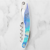 モダン海ウォーターブルー抽象芸術ビーチ結婚式 ソムリエナイフ (正面)