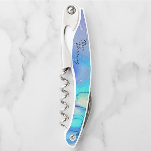 モダン海ウォーターブルー抽象芸術ビーチ結婚式 ソムリエナイフ (正面)