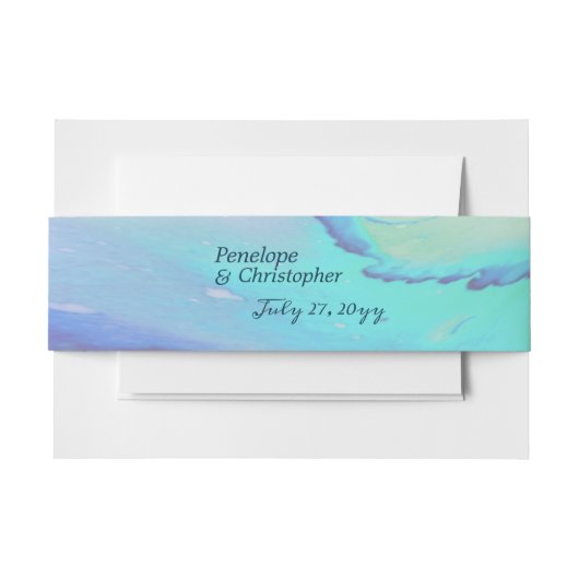 モダン海ウォーターブルー抽象芸術ビーチ結婚式 招待状ベリーバンド (正面例)