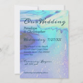 モダン海ウォーターブルー抽象芸術ビーチ結婚式 招待状 (正面)