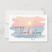 モダン海サンセットウォーターカラービーチ結婚式 サンキューカード (正面)