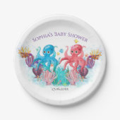 モダン海ツイたこ水色カラフル ペーパープレート (正面)