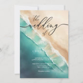 モダン海ビーチブルーウォーター色 招待状 (正面)