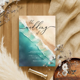 モダン海ビーチブルーウォーター色 招待状