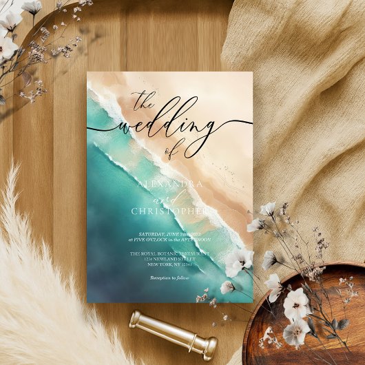 モダン海ビーチブルーウォーター色 招待状