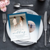 モダン海ブグラデーションルーの2結婚写真 招待状