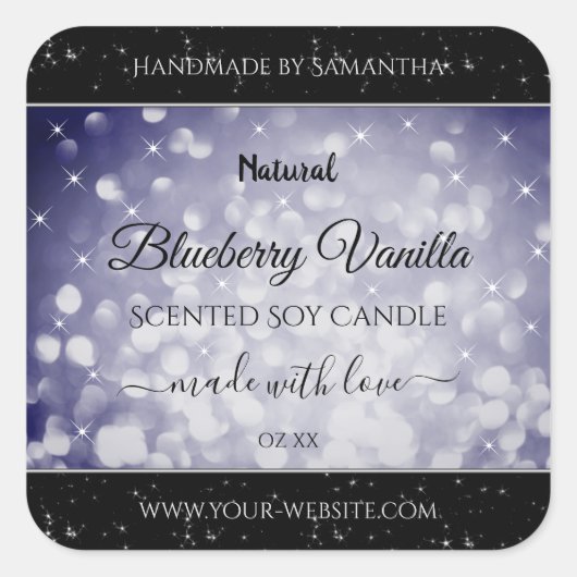 モダン海ブルーきらめくグリッター製品ラベル スクエアシール (正面)