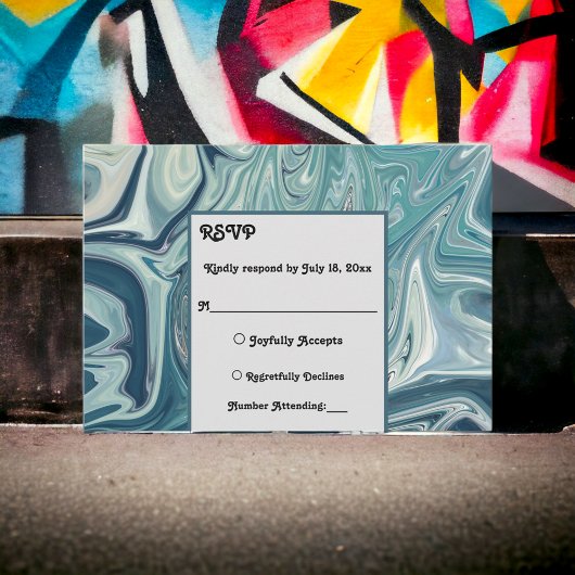 モダン海ブルーウェーブズパステル抽象芸術結婚ズ 出欠カード