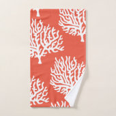 モダン海岸白海サンゴ&コーラルピンク バスタオルセット (ハンドタオル)