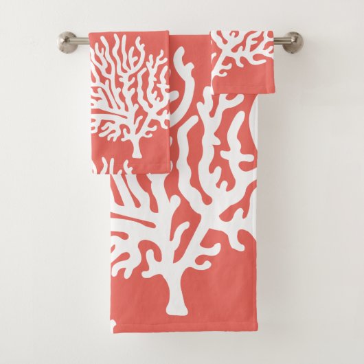 モダン海岸白海サンゴ&コーラルピンク バスタオルセット (インサイチュ)