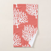 モダン海岸白海サンゴ&コーラルピンク バスタオルセット (ハンドタオル)