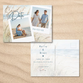 モダン海辺の水彩ビーチ写真結婚 案内ポストカード