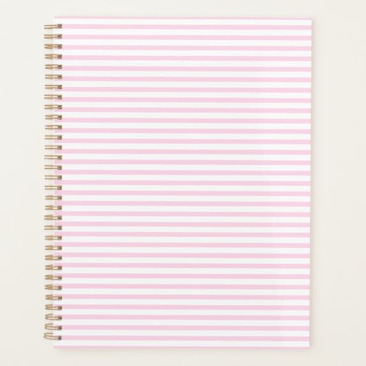 モダン淡いピンクストライプの白のパタガーリーーン プランナー手帳 (正面)