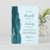 モダン淡い色のティール(緑がかった色)銀アゲート酸結婚式招待状 招待状 (スタンド正面)