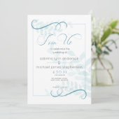 モダン淡い色の葉シックなアクセントティール（緑がかった色）ブルー 招待状 (スタンド正面)